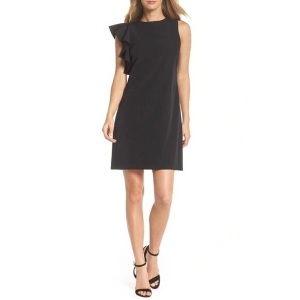 Julia Jordan Black Sleeveless Ruffle Short Cocktail Sheath Dress Sz 10 NWT $119